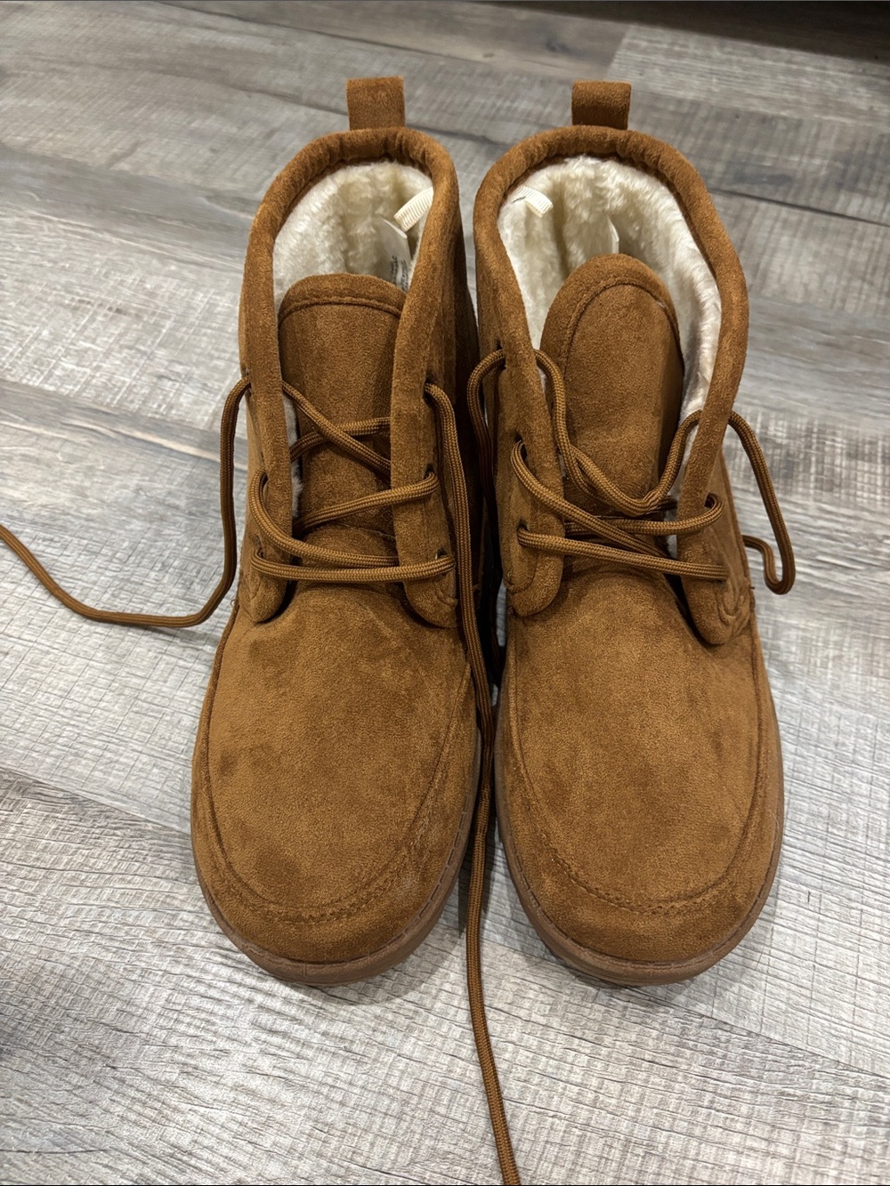 White Mountain Mens Brown Suede Lace-Up Faux Fur Lined Boots